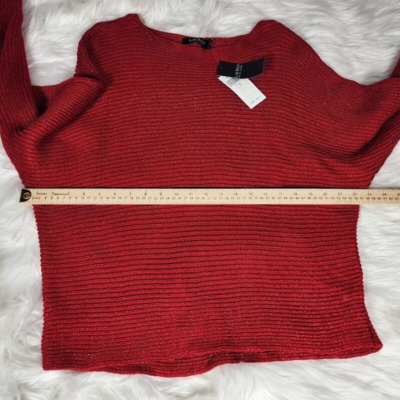 Lauren Ralph Lauren Sweater Womens Adult Medium Red Metallic Glitter Dolman - Picture 7 of 11